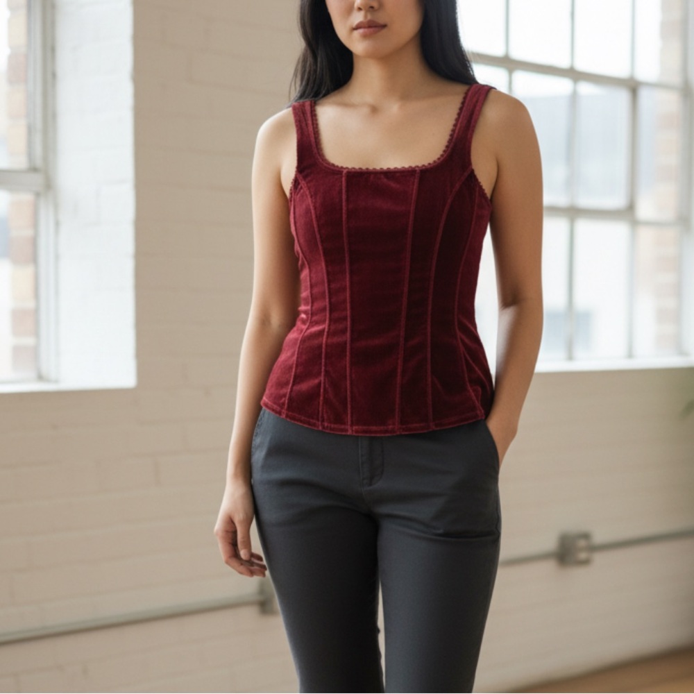 White House Black Market Red Velvet Corset Style Tank S